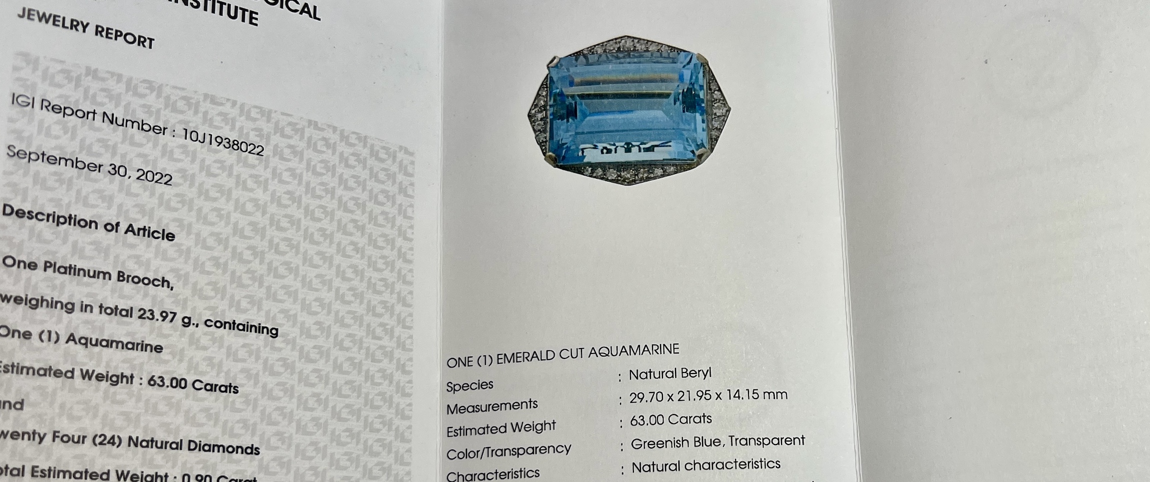 certifikát na greenich blue akvamarín